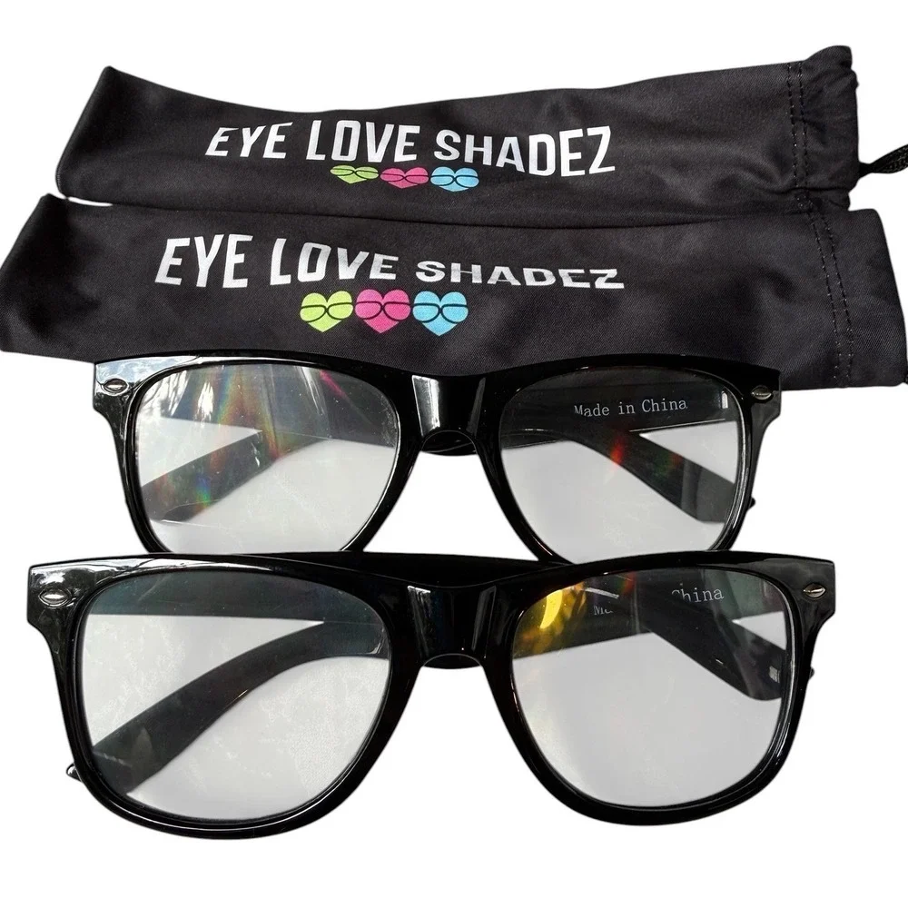 Lot‎ of 2 Rave Diffraction Glasses Black Frame Festival Rainbow EDM Coachella